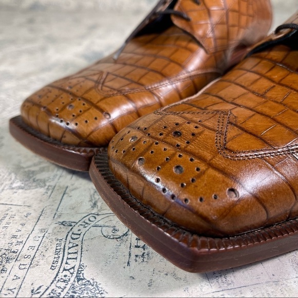 Juno Italian lace up  Oxford croc embossed leather shoes - Picture 10 of 15